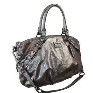 Coach Madison Sophia Satchel Gunmetal Metallic Leather Handbag Shoulder Bag‎